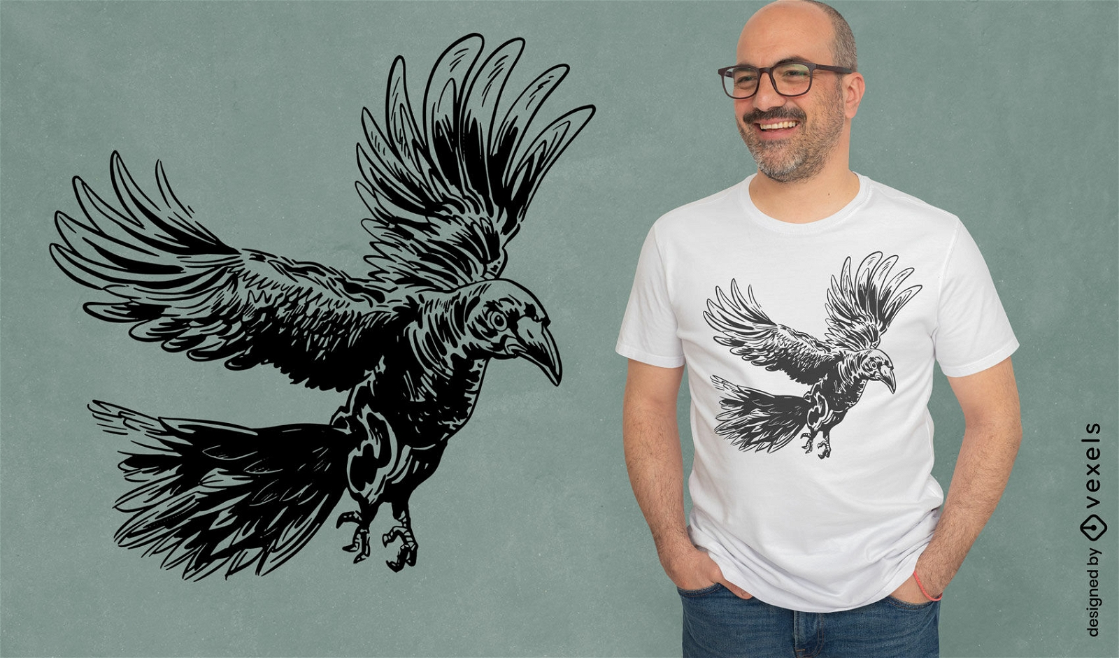 Diseño de camiseta voladora animal pájaro cuervo
