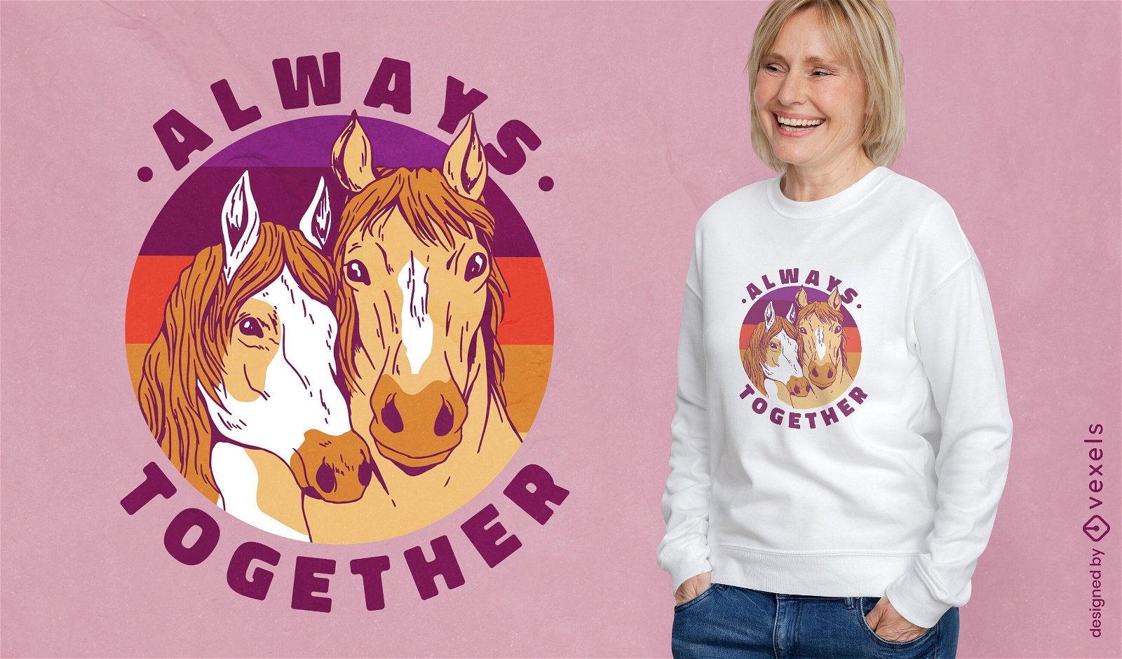 Sempre juntos design de camiseta de cavalos
