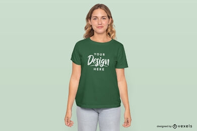 Blonde Woman In T-shirt Mockup PSD Editable Template