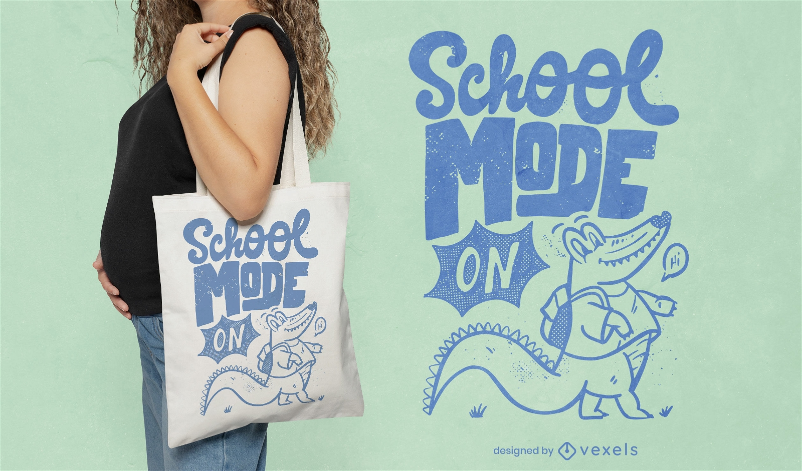 School mode on crocodile tote bag design