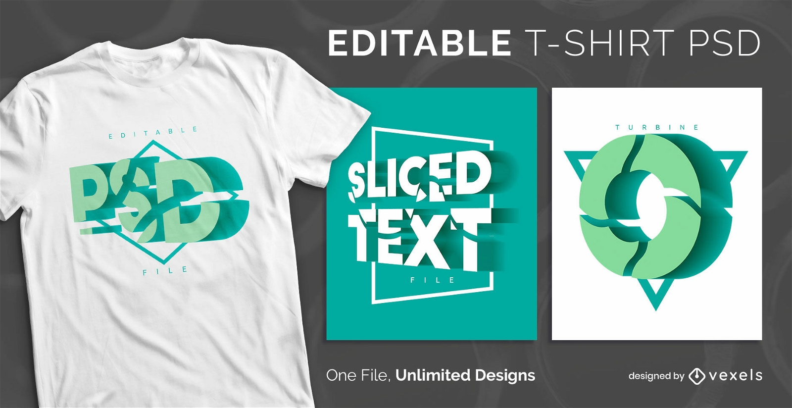 3D sliced texts scalable t-shirt psd