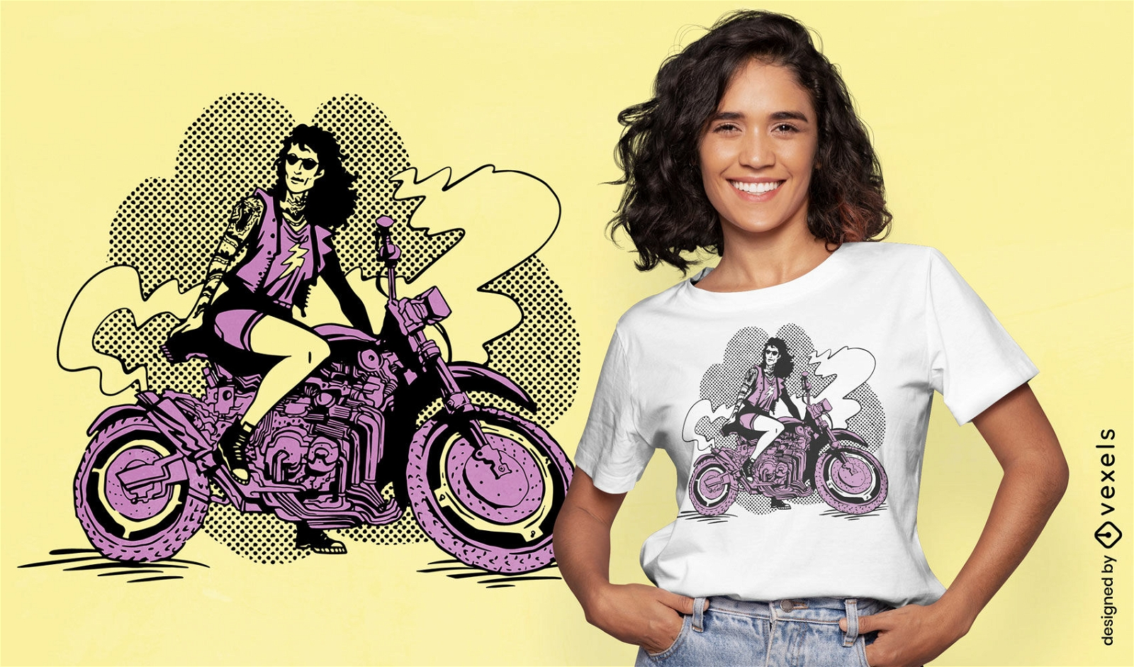 Mulher no design de camiseta de motocicleta