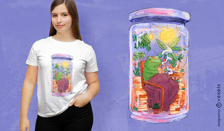 Frosch-Tierlesung im Glas-T-Shirt-Design