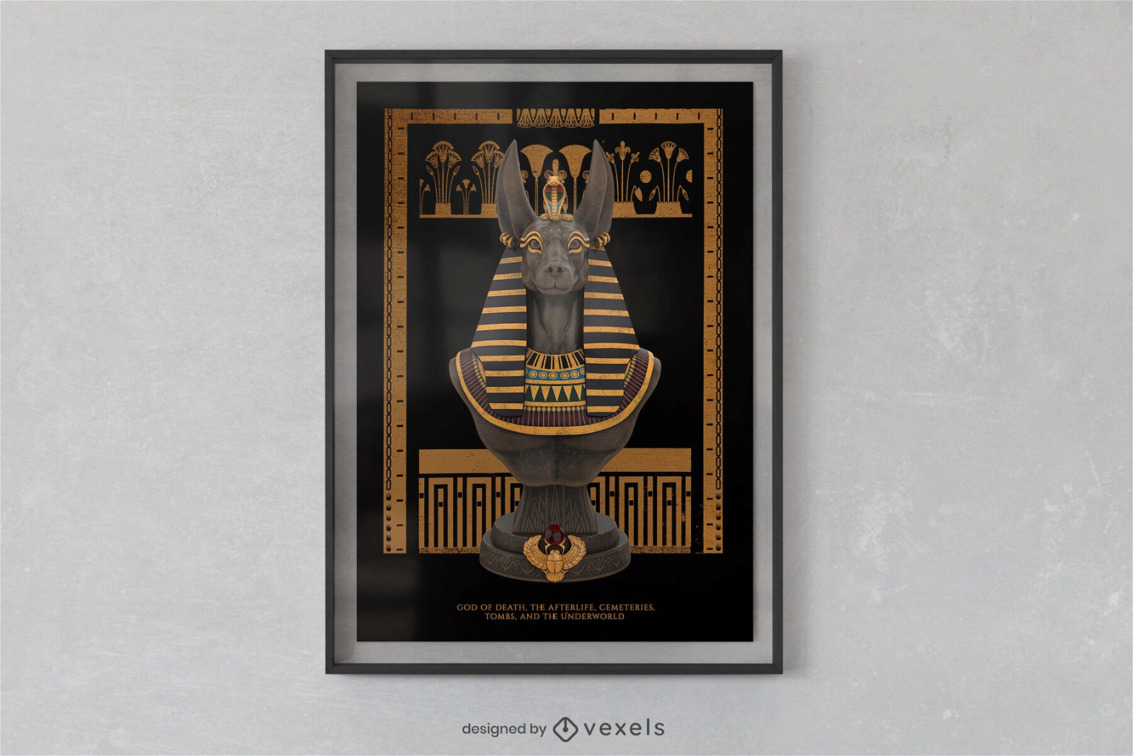 Plantilla de póster de estatua egipcia de anubis