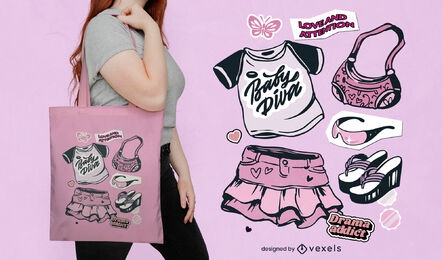 Girls Y2K pink fashion tote bag design