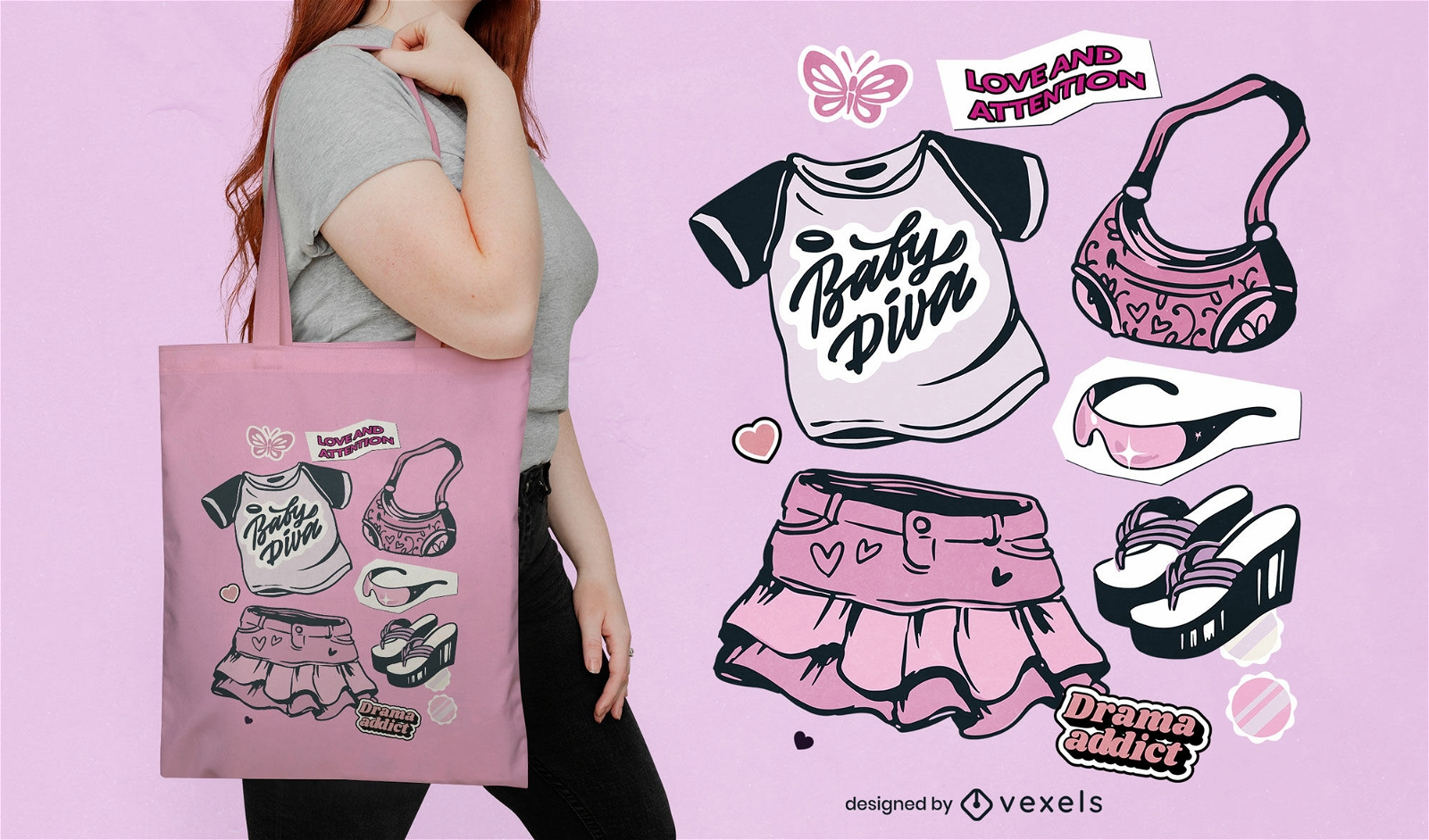 Diseño de bolso de mano de moda rosa Y2K para niñas