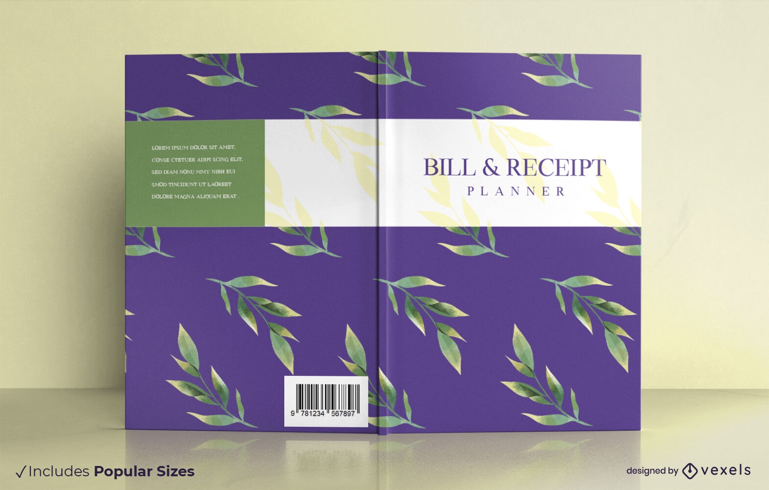 Design de capa de livro de folhas de aquarela