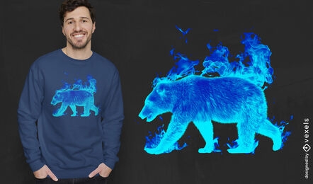 Diseño de camiseta de oso animal en llamas