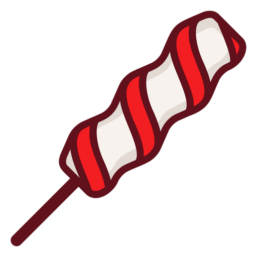 Red and white striped lollipop on a stick PNG Design
