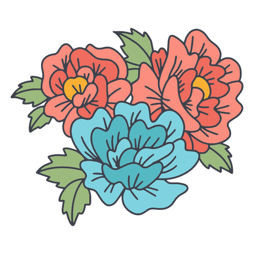 Buquê de flores rosa e azuis Desenho PNG