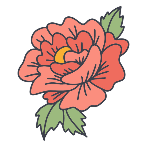 Flor de naranja rosa con hojas Diseño PNG