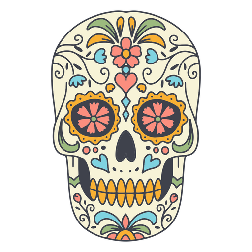Colorful and floral sugar skull PNG Design