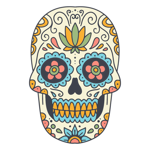 Calavera de azúcar colorida con flor de loto Diseño PNG