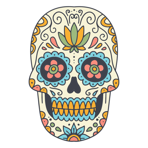Colorful sugar skull with lotus flower PNG Design