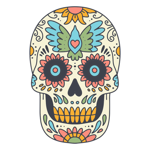 Sugar skull with a bird PNG Design