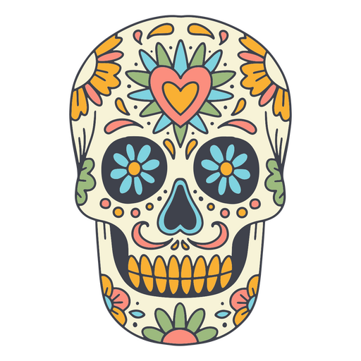 Colorful sugar skull with heart PNG Design