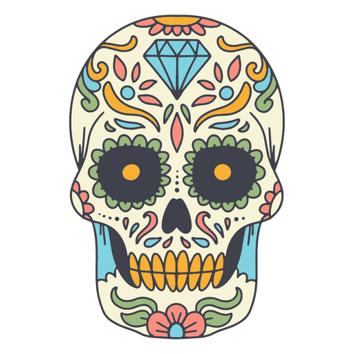 Calavera de azúcar colorida con diamantes Diseño PNG