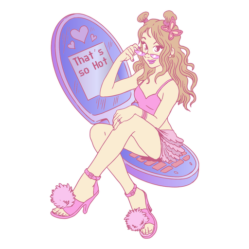 Girl sitting in a flip phone 2000s PNG Design
