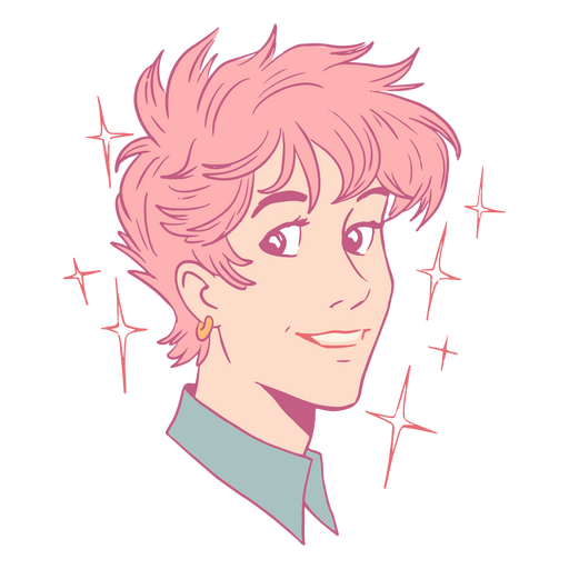 Karikatur eines Mädchens mit rosa Haaren und Sternen im Hintergrund PNG-Design
