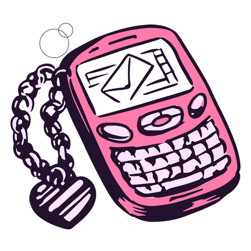 Pink cell phone with a chain attached to it PNG Design