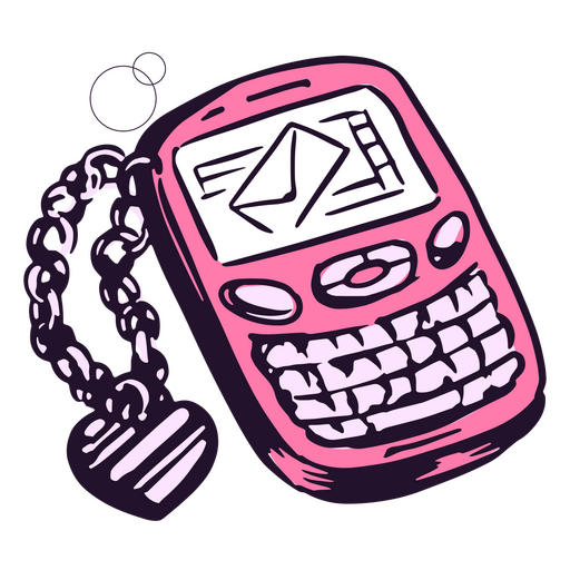 Teléfono celular rosa con una cadena atada Diseño PNG