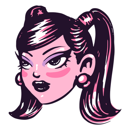 Imagem de desenho animado Y2K de uma garota com cabelo rosa Desenho PNG