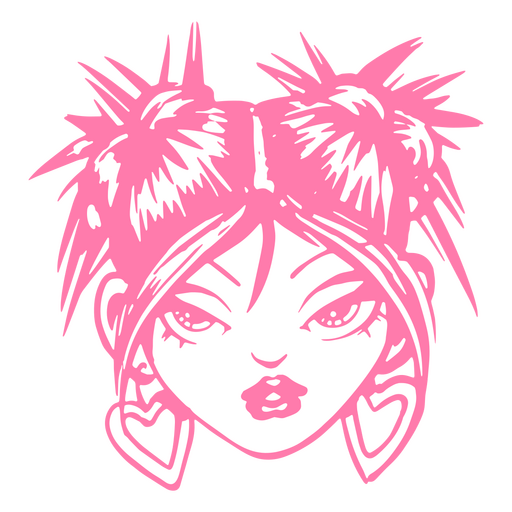 Illustration of a girl with pink hair and earrings PNG Design