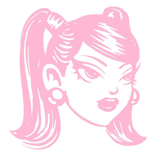 Cartoon image of a girl with pink hair PNG Design