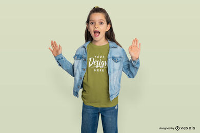 Girl in jean jacket and t-shirt mockup