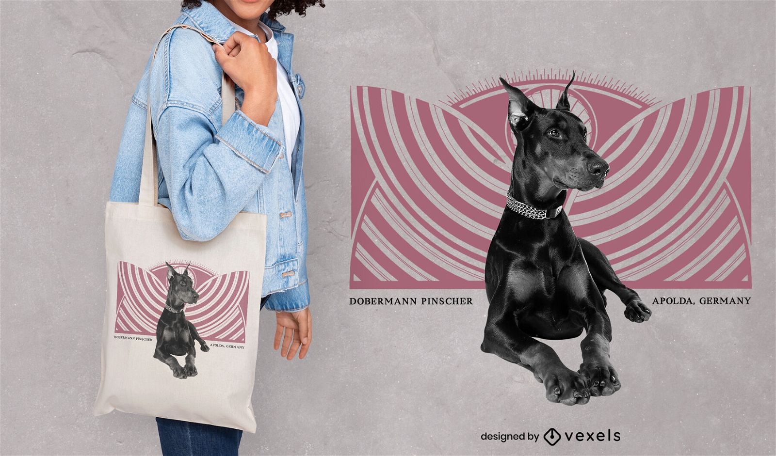 Diseño de bolsa de asas de animales de perro Doberman