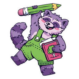 Cartoon raccoon holding a book and pencil PNG Design