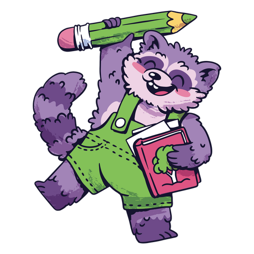 Cartoon-Waschbär hält ein Buch und einen Bleistift PNG-Design