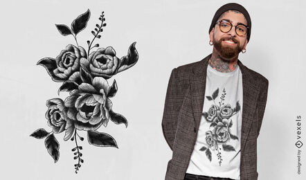 Peony flower and leaves tattoo t-shirt design