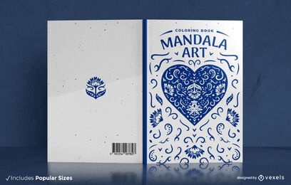 Design de capa de livro para colorir de coração mandala