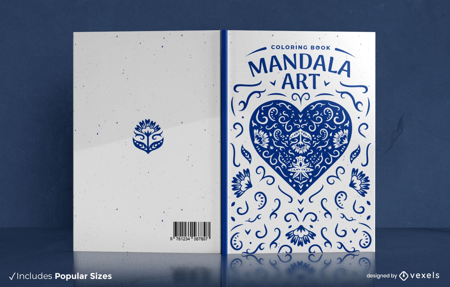 Diseño de portada de libro para colorear de corazón de mandala