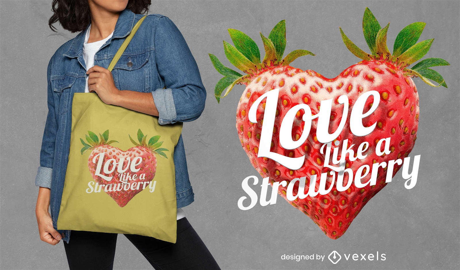 Strawberry heart surreal tote bag design