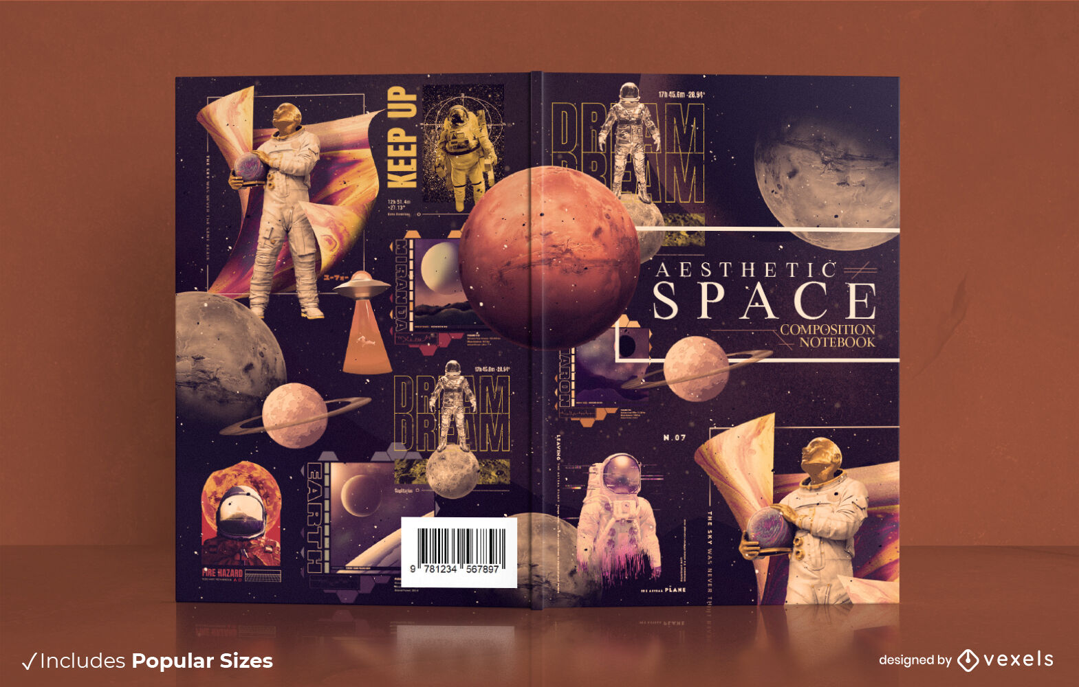 Diseño de portada de libro de composición de collage espacial