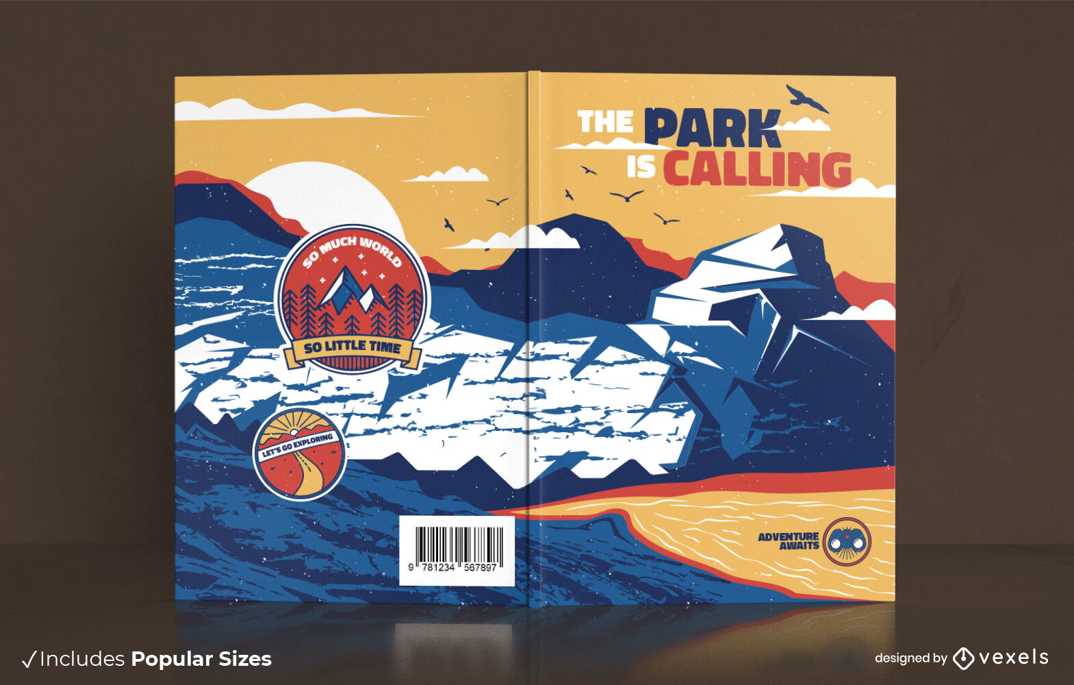 Diseño de portada de libro del parque nacional de montaña.