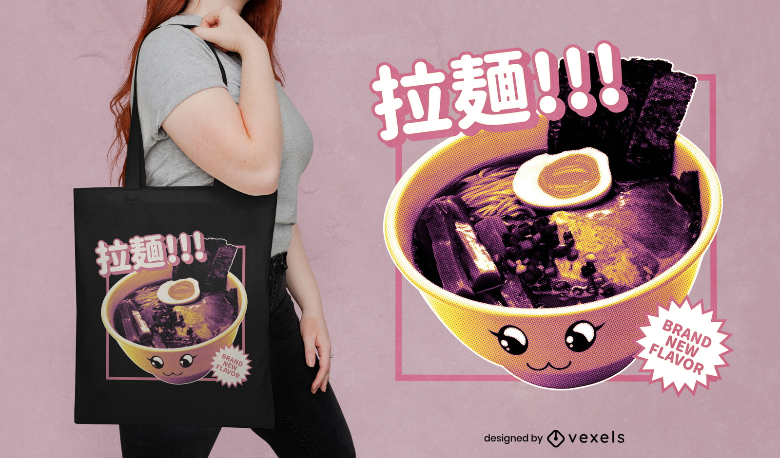 Design de sacola realista de comida ramen kawaii