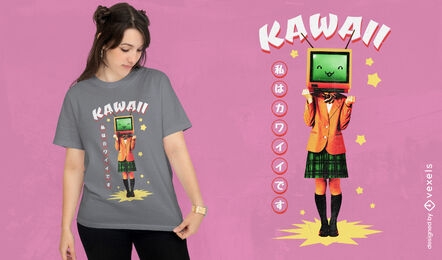 Diseño de camiseta de niña de televisión kawaii.