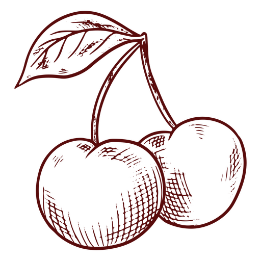 Two cherries with leaves PNG Design
