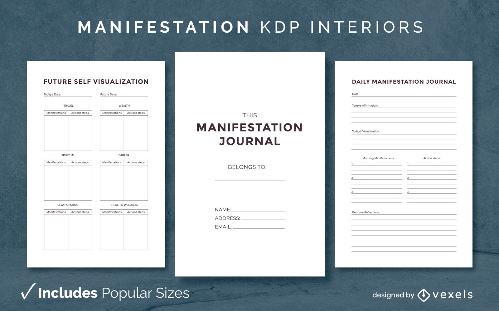 Designvorlage für stilvolle Manifestationsjournale KDP