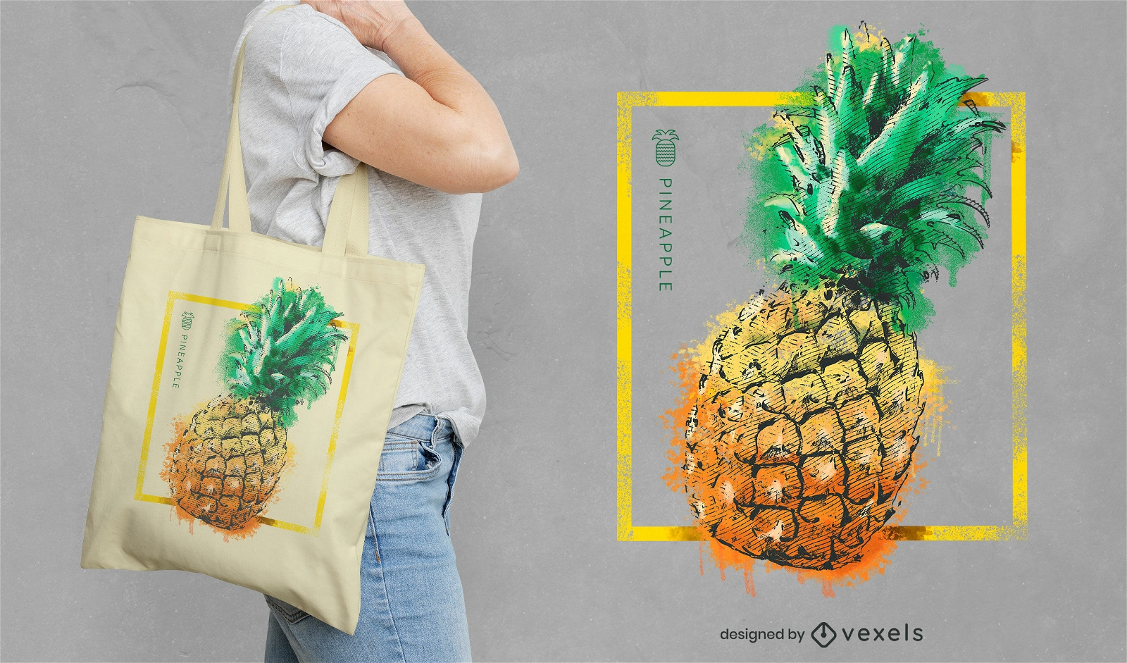 Ananasfrucht-Aquarell-Einkaufstaschendesign