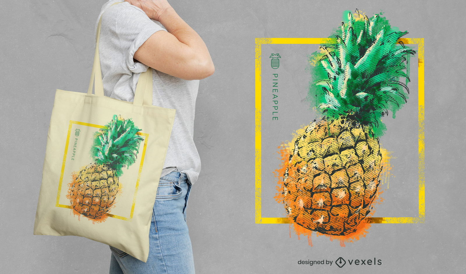 Diseño de bolsa de asas de acuarela de fruta de piña