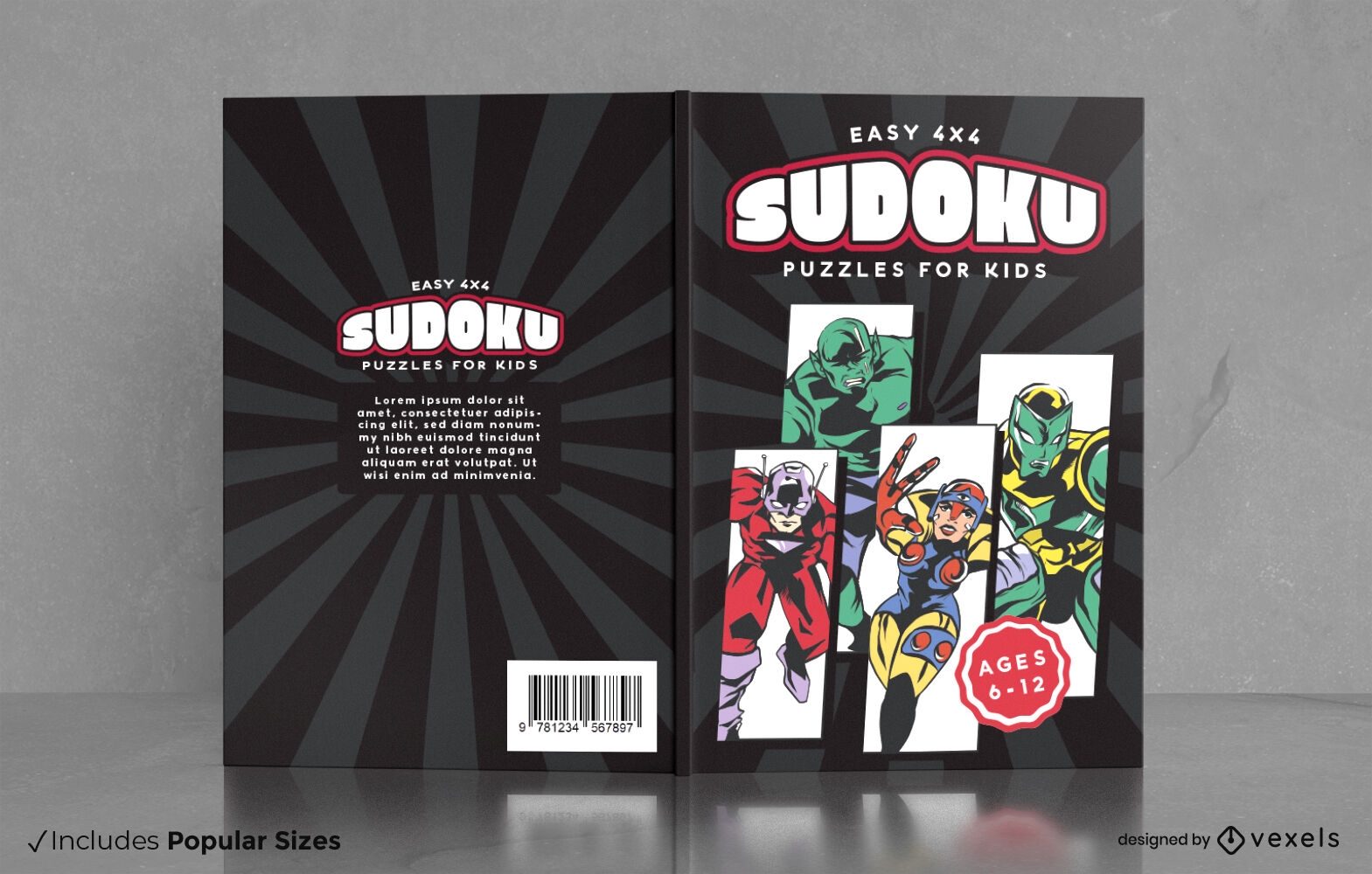 Diseño de portada de libro de sudoku de superhéroe