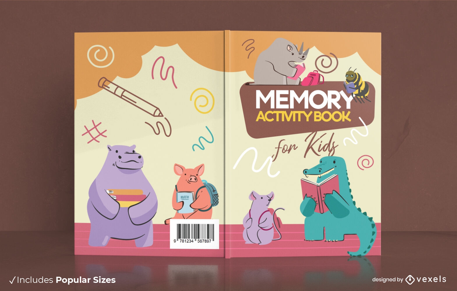 Diseño de portada de libro de actividades de memoria para niños.