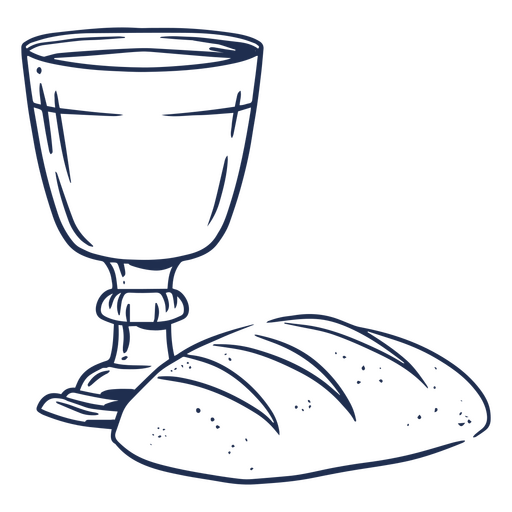 Drawing of a bread and a glass of wine PNG Design