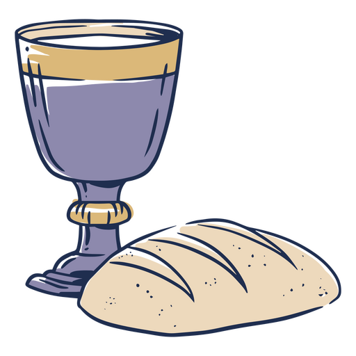 Glass of wine and a loaf of bread PNG Design