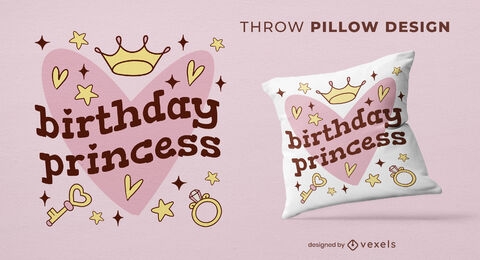 Birthday princess throw pillow design
