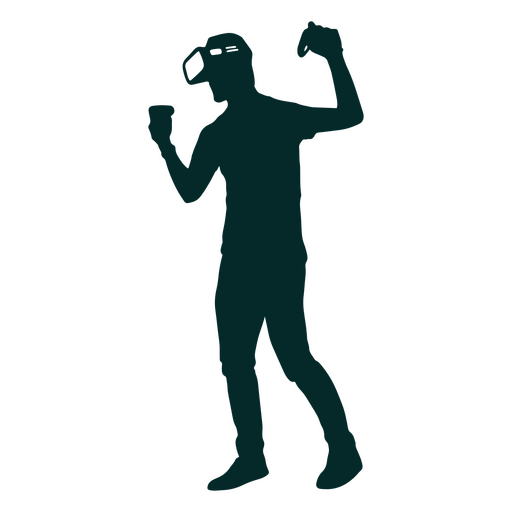 Silhouette of a man holding a vr set comtroller PNG Design